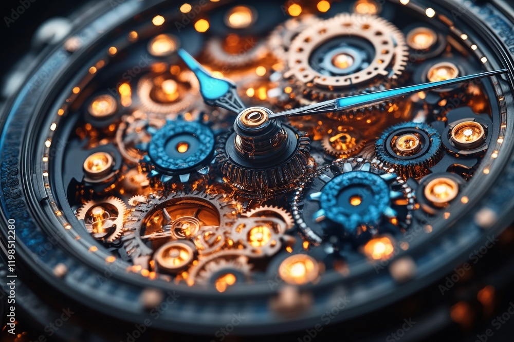 Intricate clockwork mechanism, gleaming gears. Intricate clockwork mechanism, gleaming gears.