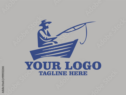 Vector illustration fisherman in a boat fishing patiently. Suitable for outdoor and recreational themes in design projects, publications, and promotional materials