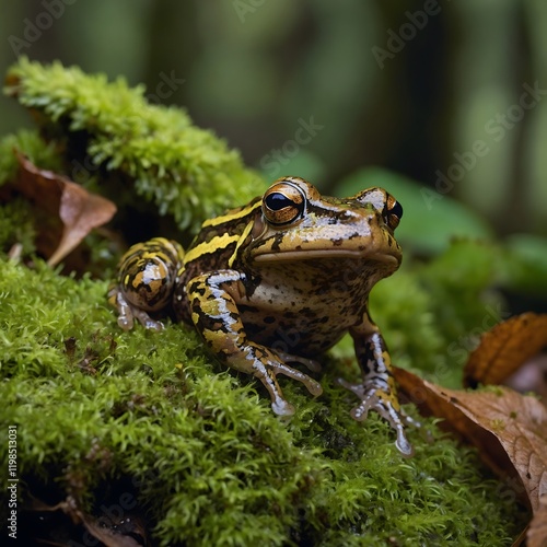 Serenity on the Water: The Striped Rocket Frog Among Lilies photo