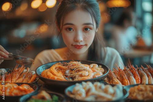 Woman Eating Seafood