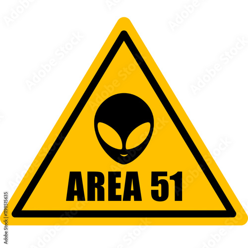 Area 51 signs. UFO Activity are. Alien icon. Various safety signs