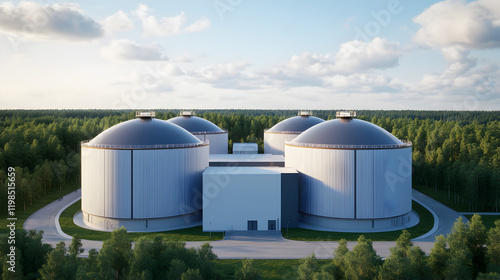 Industrial biogas facility rural area aerial view eco-friendly energy production