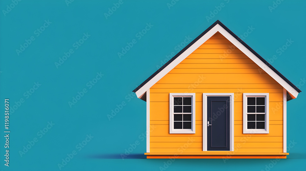 Charming yellow house illustration modern design digital art vibrant background Charming yellow house illustration modern design digital art vibrant background