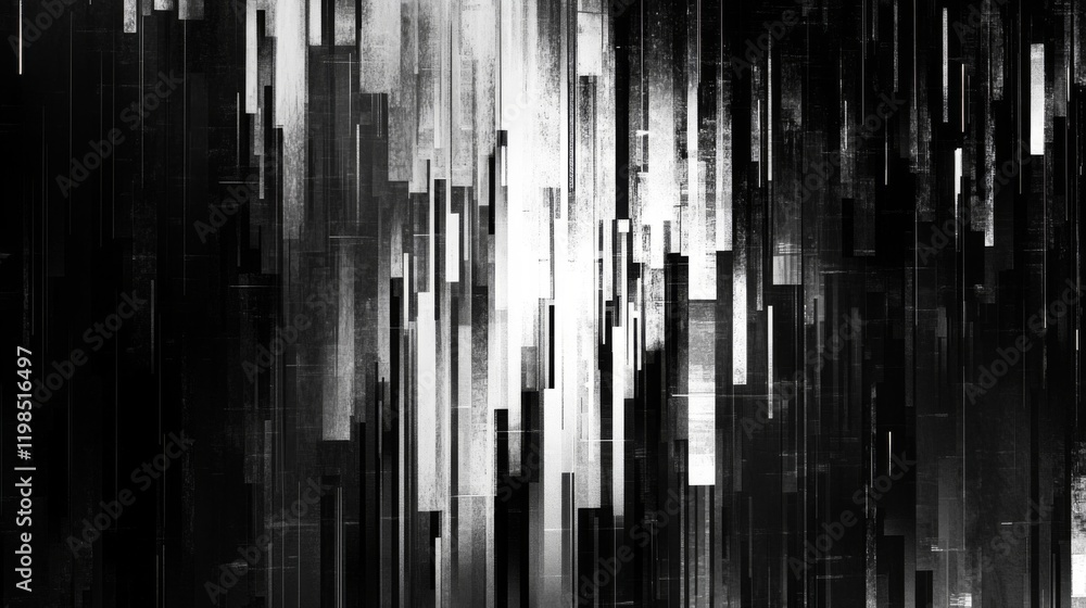 Obraz premium Abstract Glitch Art with Vertical Lines and Grayscale Colors
