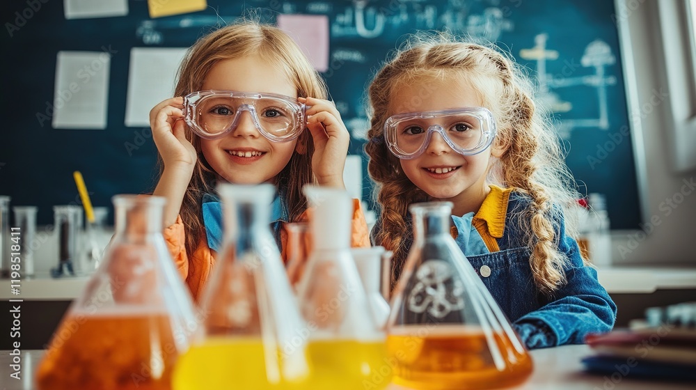 Little chemists conducting safe experiments in classroom lab engaging learning environment enthusiastic young scientists Little chemists conducting safe experiments in classroom lab engaging learning environment enthusiastic young scientists