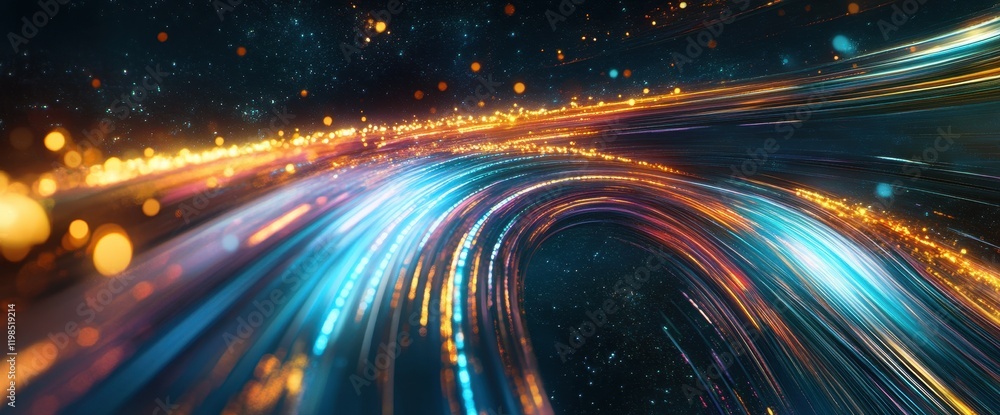 Fototapeta premium Dynamic Abstract Light Trails with Bokeh Effect and Starry Sky Background.