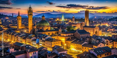 Bologna Italy Night Skyline - High Resolution Cityscape Stock Photo