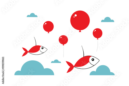 fish flying in the sky