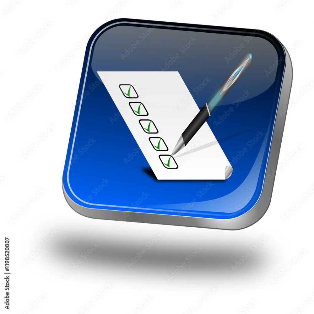 Button with check list - 3D illustration Button with check list - 3D illustration