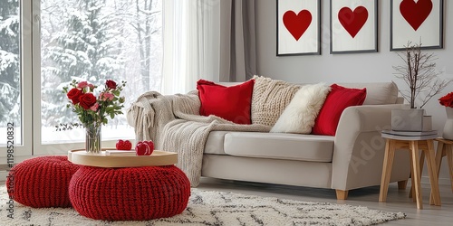 valentines day cozy living room with heart-shaped decor
