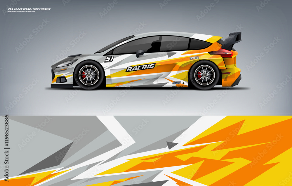 Fototapeta premium car wrap livery design Hatchback racing wrap decal or livery design. 