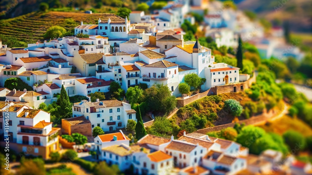 Fototapeta premium Charming Alpandeire Village, Andalusia, Spain: Tilt-Shift Miniature Landscape