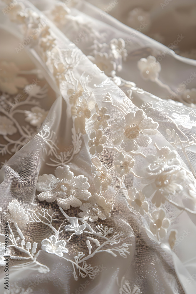 Intricate Lace Pattern Displaying Delicate Floral Motifs and Meticulous Thread Work Intricate Lace Pattern Displaying Delicate Floral Motifs and Meticulous Thread Work
