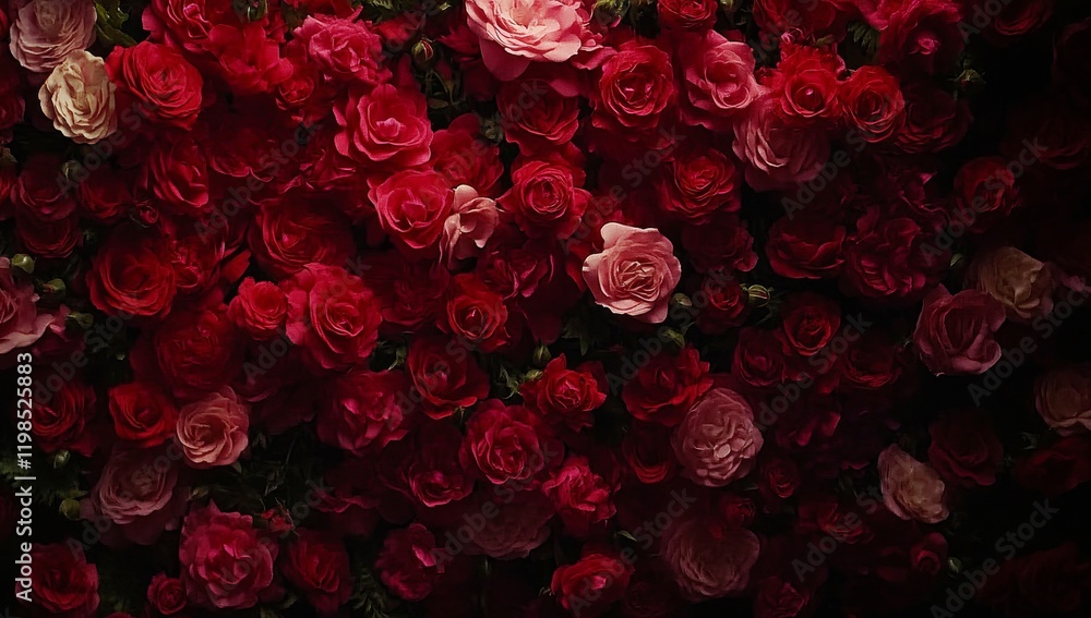 Lush red and pink rose wall background. Lush red and pink rose wall background.