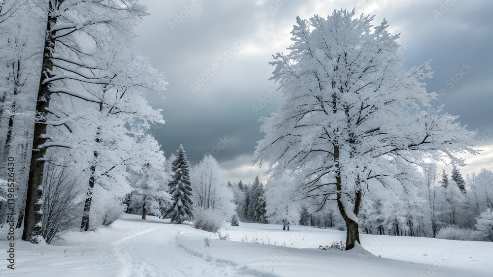 Fototapeta premium Winter of forest with snow covered trees 