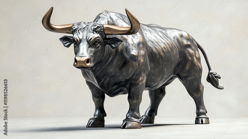 Sculpture of a Bull Showcasing Metallic Texture and Detailed Features in a Neutral Setting Sculpture of a Bull Showcasing Metallic Texture and Detailed Features in a Neutral Setting