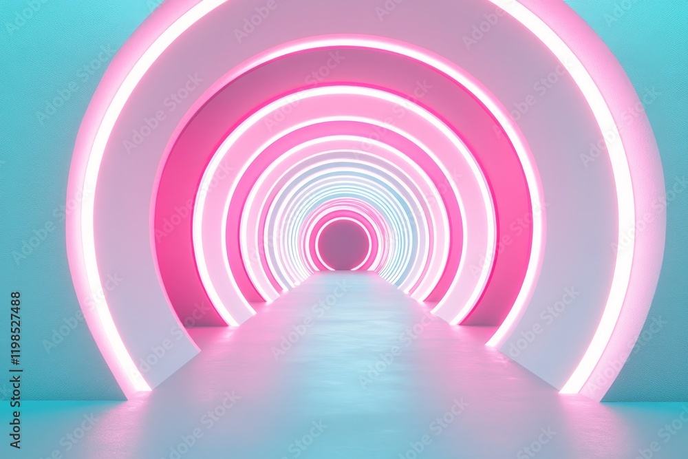Fototapeta premium Pink and blue neon light circles tunnel.