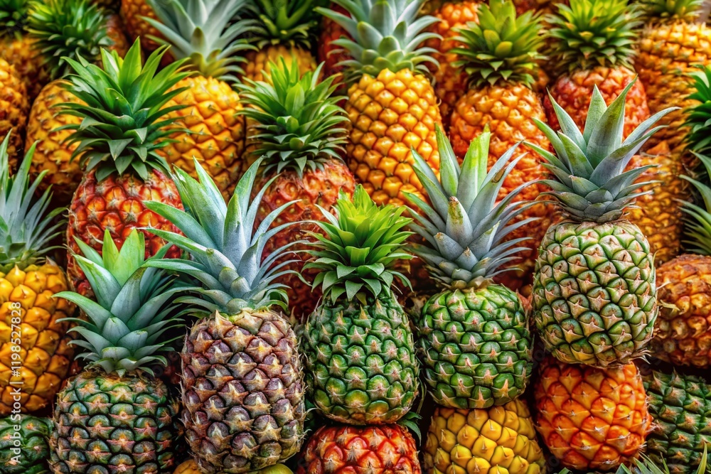 Close-up Documentary Style Photo of a Collection of Pineapples Isolated on a Clean Background Close-up Documentary Style Photo of a Collection of Pineapples Isolated on a Clean Background