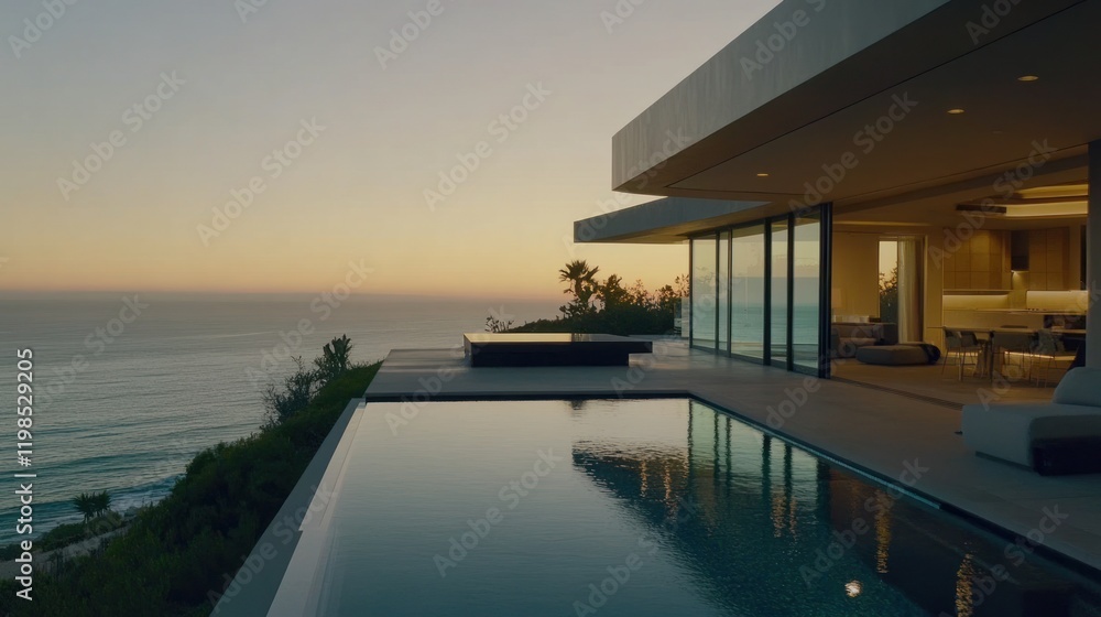 Fototapeta premium Sunset Luxury Villa with Infinity Pool and Ocean View