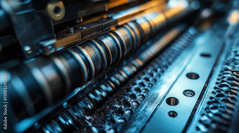 Detailed macro shot of a large format printers print head, showing the precision nozzles and intricate engineering. Detailed macro shot of a large format printers print head, showing the precision nozzles and intricate engineering.