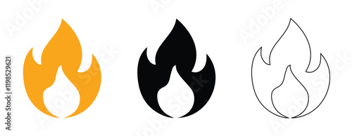  Flame fire icon set.