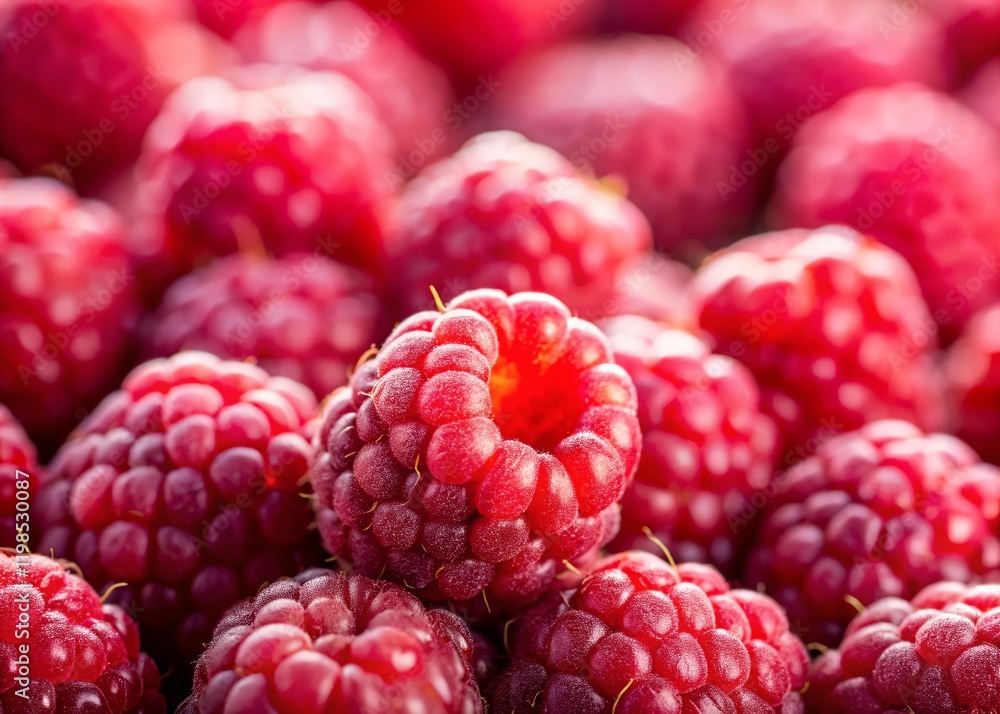 Close-Up of Juicy Red Raspberries: Summer Berry Delight Close-Up of Juicy Red Raspberries: Summer Berry Delight