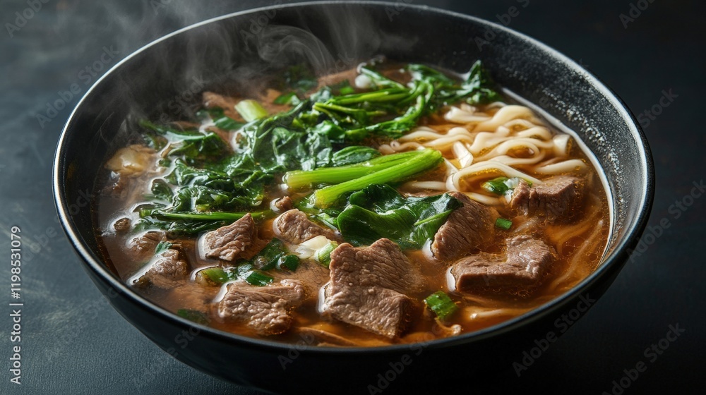 Delicious beef soup on a bowl with black background Delicious beef soup on a bowl with black background