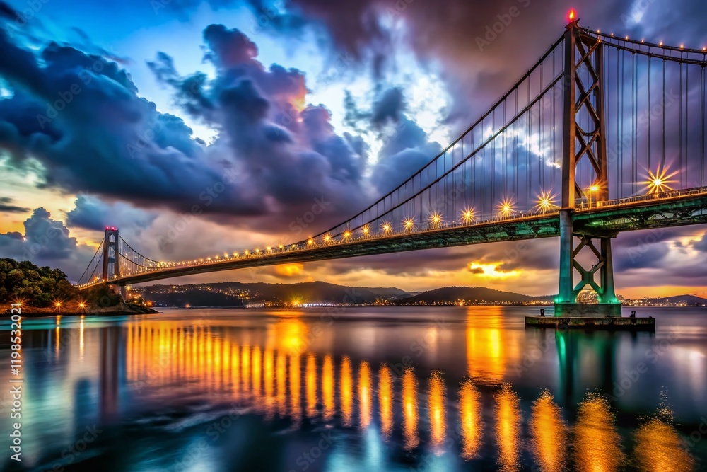 Fototapeta premium Cloudy Night Cityscape: Triborough Bridge Dramatic View