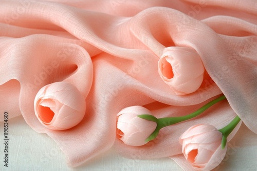 Soft Pink Fabric with Tulip Flowers Arrangement