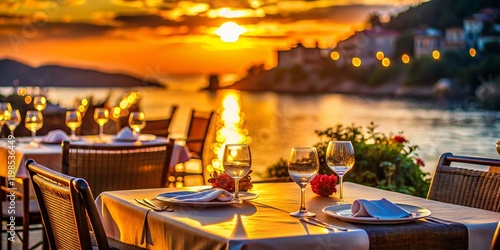 Corsican Sunset: Romantic Dinner with Bokeh Lights
