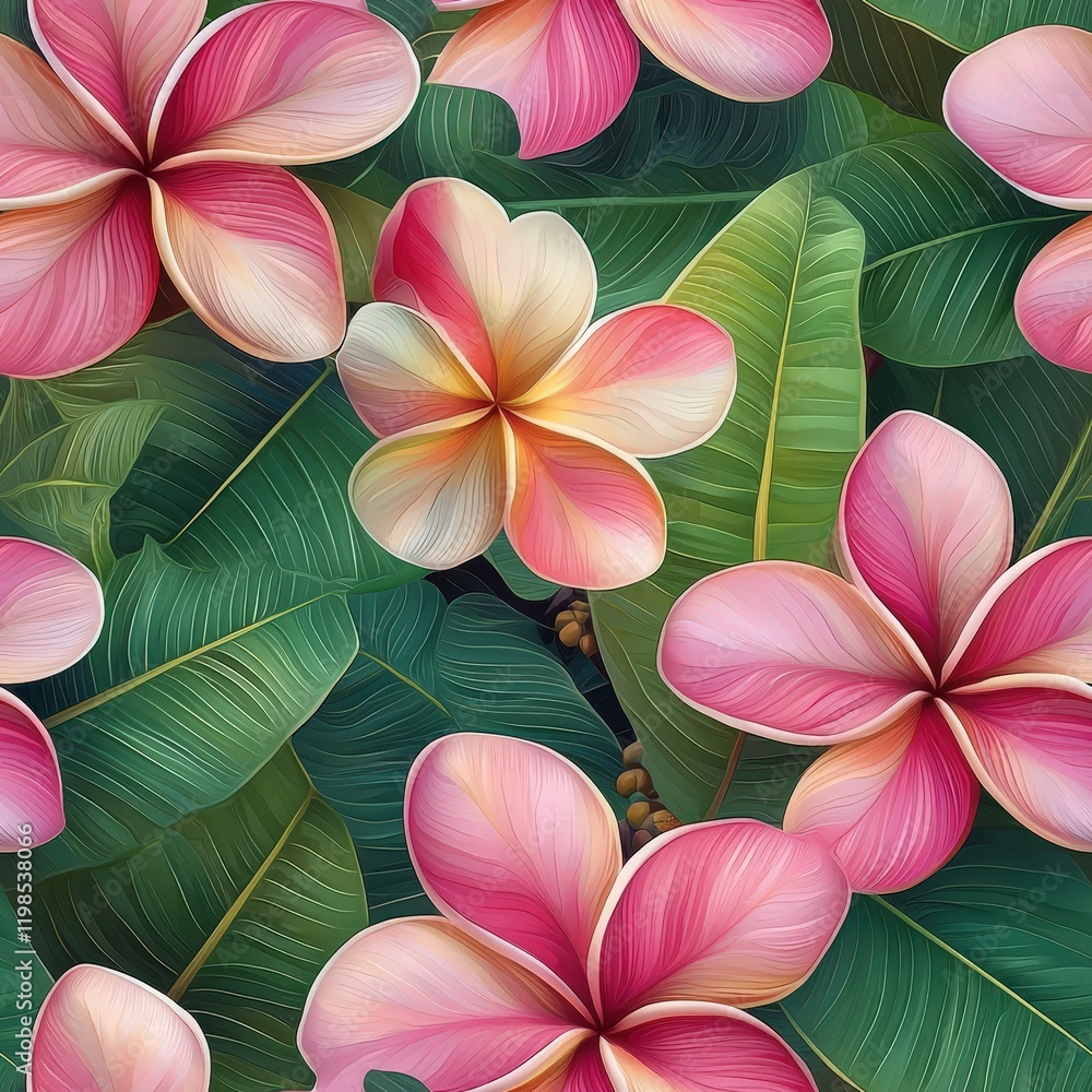 Obraz premium Plumeria flower plant flora bloom botany seamless pattern ornament design, tile