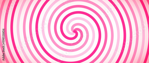 Strawberry candy color spiral background. Pink rotating swirl pattern wallpaper. Cute spinning vortex for banner, poster, flyer, booklet. Sweet cartoon hypnotic concept. Vector ice cream backdrop