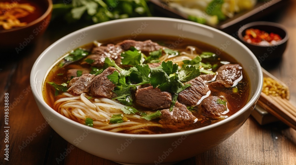 Beef soup on a bowl with table Beef soup on a bowl with table