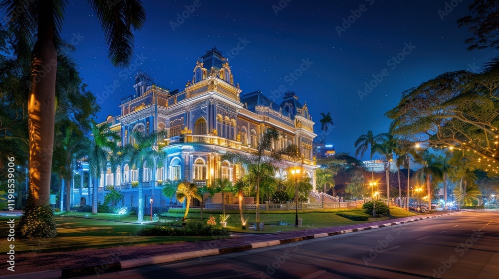 Colonial Charm: Nostalgic Night Scene of Johor Bahru's Architecture in Malaysia Colonial Charm: Nostalgic Night Scene of Johor Bahru's Architecture in Malaysia