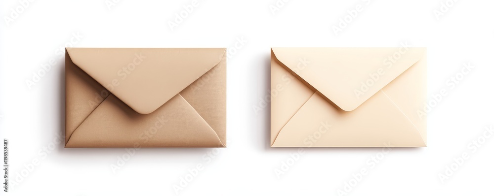 Two closed envelopes, one beige and one light brown, isolated on white background. (1) Two closed envelopes, one beige and one light brown, isolated on white background. (1)