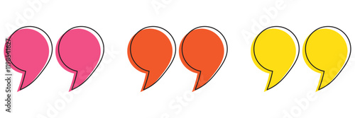 Quote right icon set. double quotation vector symbol. discussion dialog remark open and close quote sign in black filled and outlined style.