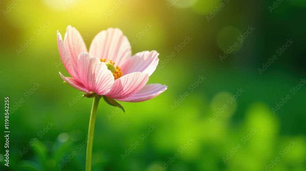 A Delicate Pink Flower Basking in the Warmth of Sunlight, a Symbol of Tranquility and Natural Beauty A Delicate Pink Flower Basking in the Warmth of Sunlight, a Symbol of Tranquility and Natural Beauty