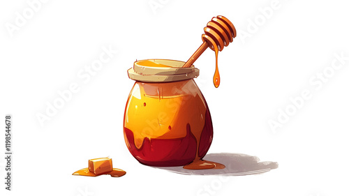 A cartoon style honey jar with a dripping honey