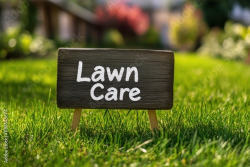 Wallpaper Mural A small wooden sign with the words "Lawn Care" written in white chalk is placed Torontodigital.ca