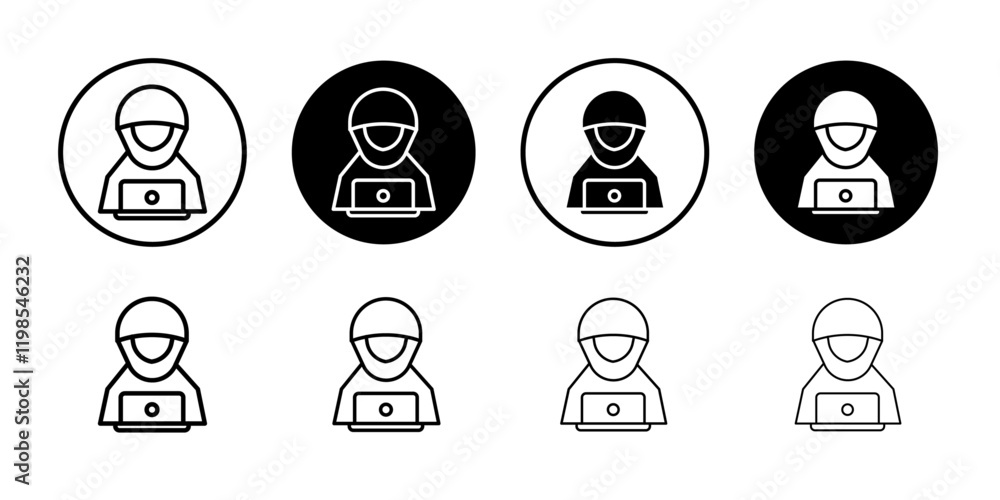 Cyber crime icon Flat art illustration in outline Cyber crime icon Flat art illustration in outline