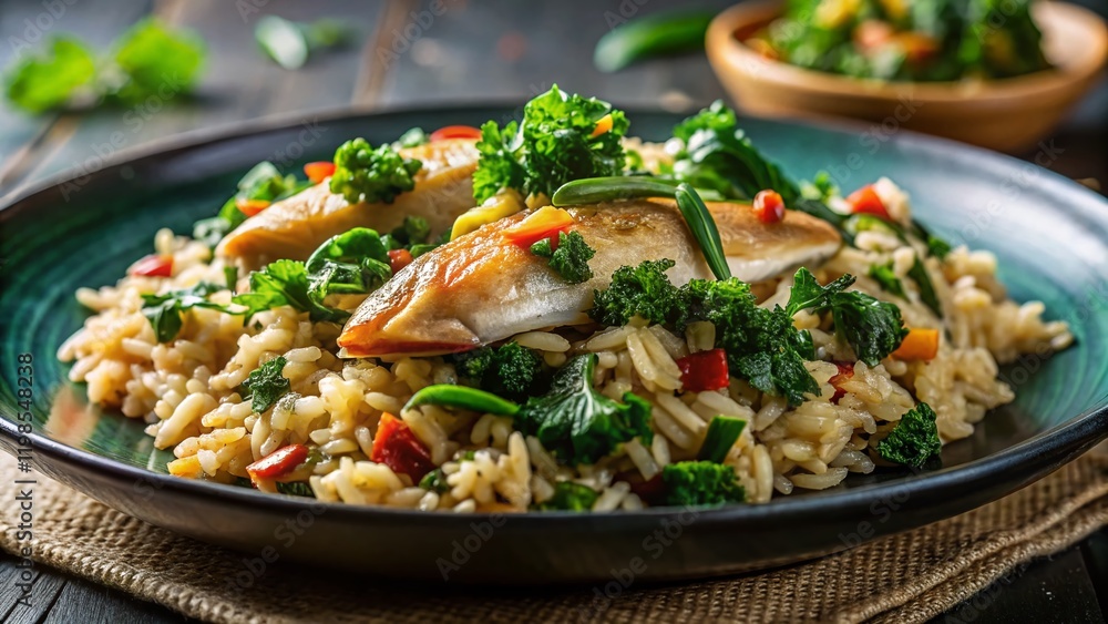 Delicious Fried Rice with Salted Fish and Chinese Kale - Asian Food Photography Delicious Fried Rice with Salted Fish and Chinese Kale - Asian Food Photography