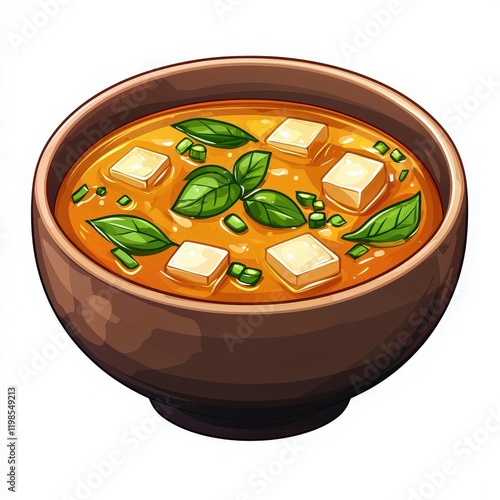 Japanese food miso soup national cuisine dish isolated on white background, colorful cartoon illustration photo