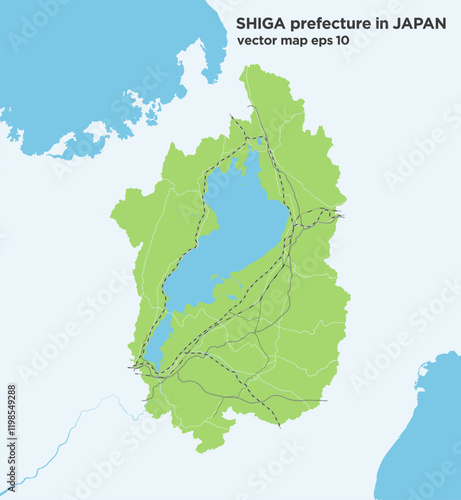 日本の滋賀県のシンプルな緑色のロードマップ
