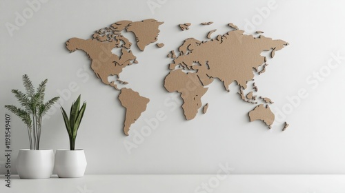 Clean and minimalist world map PNG with precise outlines of continents, sharp and modern, perfect for presentations and sleek design projects photo