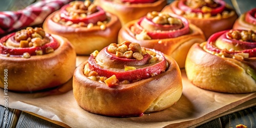 Wallpaper Mural Delicious Homemade Yeast Sweet Rolls with Rhubarb & Butter Crumble – Close-up Bakery Photography Torontodigital.ca