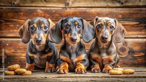 Adorable Dapple Dachshund Puppies Enjoying Gourmet Dog Treats photo