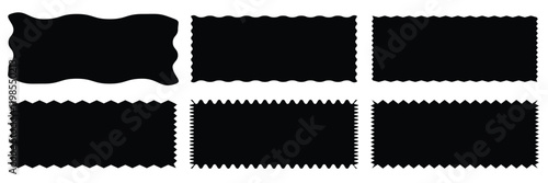 Set of frames with zigzag edge, scallop edge shape. Set of jagged ellipses elements. Rectangle shape frame with zigzag edge. Rectangular jagged curved ... 