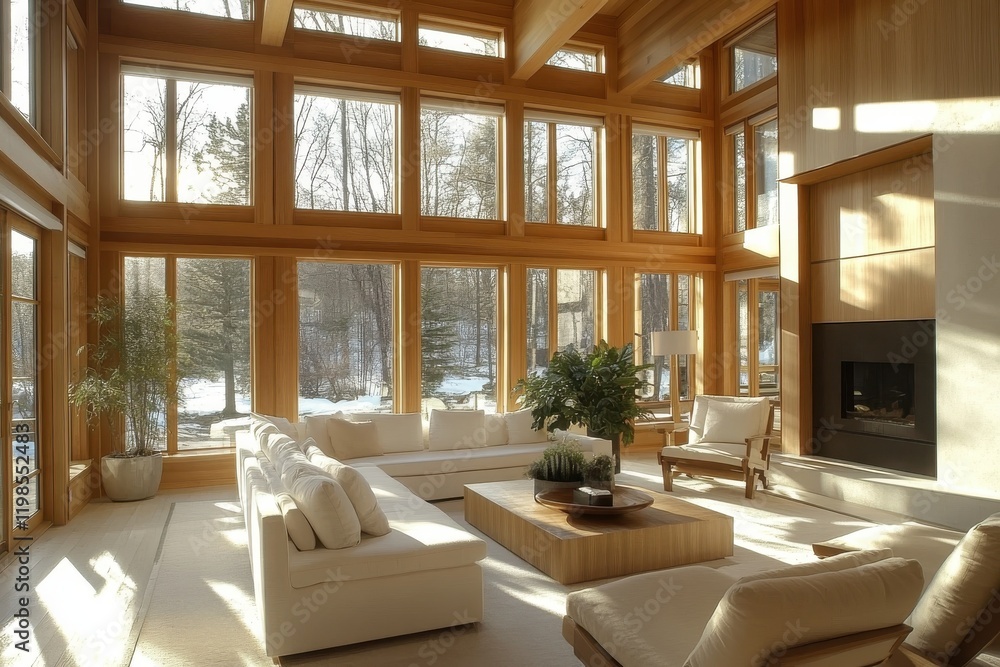 Minimalist living room elegant design neutral tones cozy ambiance large windows natural light potted plants Minimalist living room elegant design neutral tones cozy ambiance large windows natural light potted plants