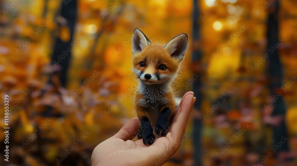 Fototapeta premium Adorable Baby Fox in Autumn Woods