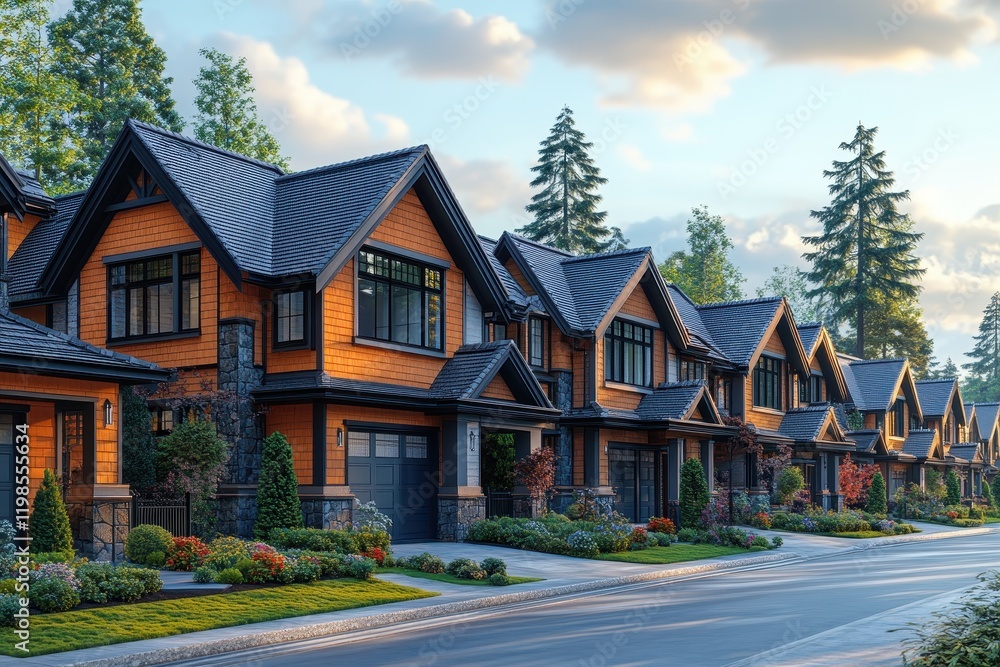 Beautiful Suburban Houses in Morning Light Beautiful Suburban Houses in Morning Light